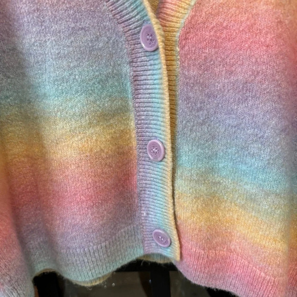 H&M pastel rainbow cardigan button down sweater vneck jacquard knit long sleeve - Picture 5 of 7